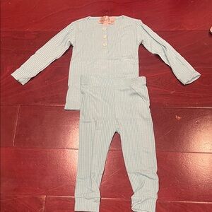 Go Couture Sky Blue Ribbed Pajama Set